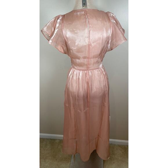 REFORMATION Glory Sheer Organza Tulle Deep V Ruffle Sleeve Pink Midi Dress Sz XS - Picture 8 of 10